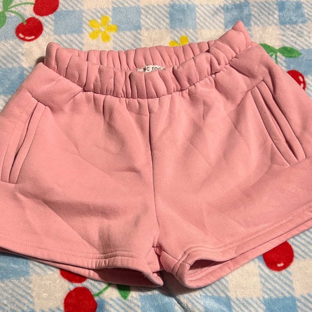 Pink Elastic Waist Shorts